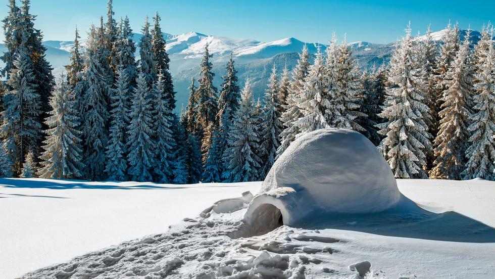 vrai igloo de neige dans les montagnes d'hiver
