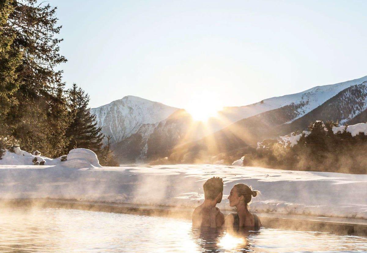 two dogs sitting in a lake