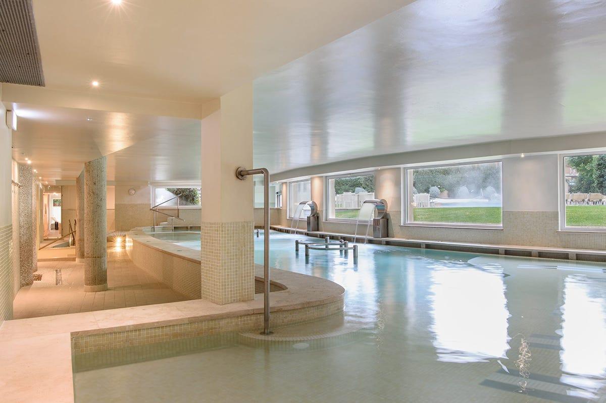a large indoor swimming pool