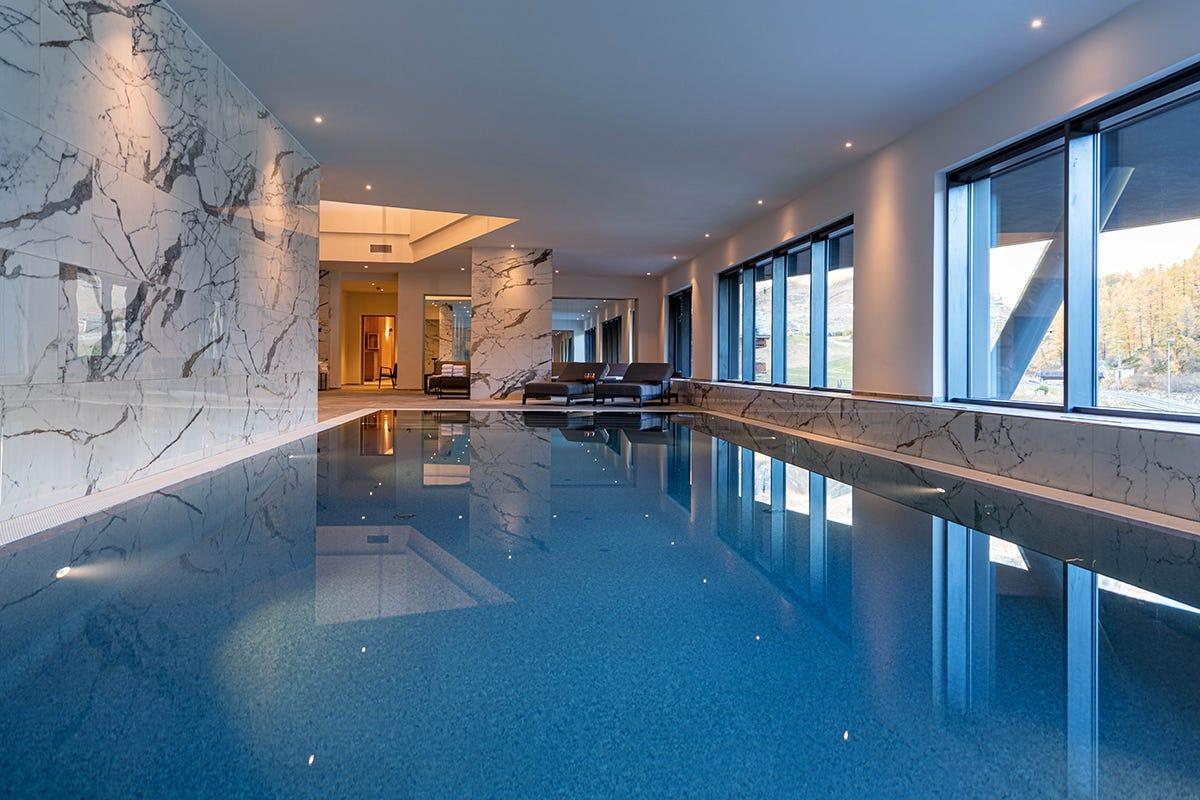 a swimming pool in a building