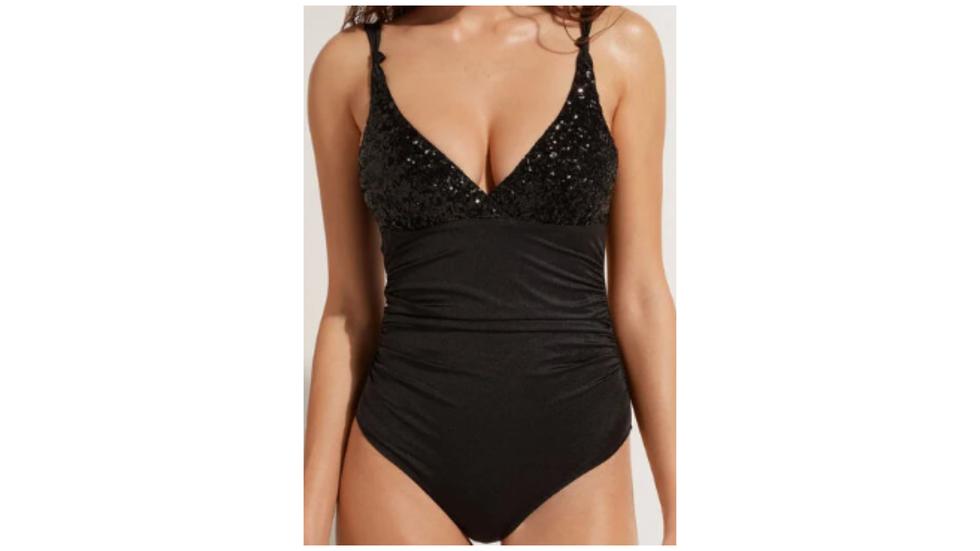 Maillot de bain une pièce noir avec sequins Calzedonia