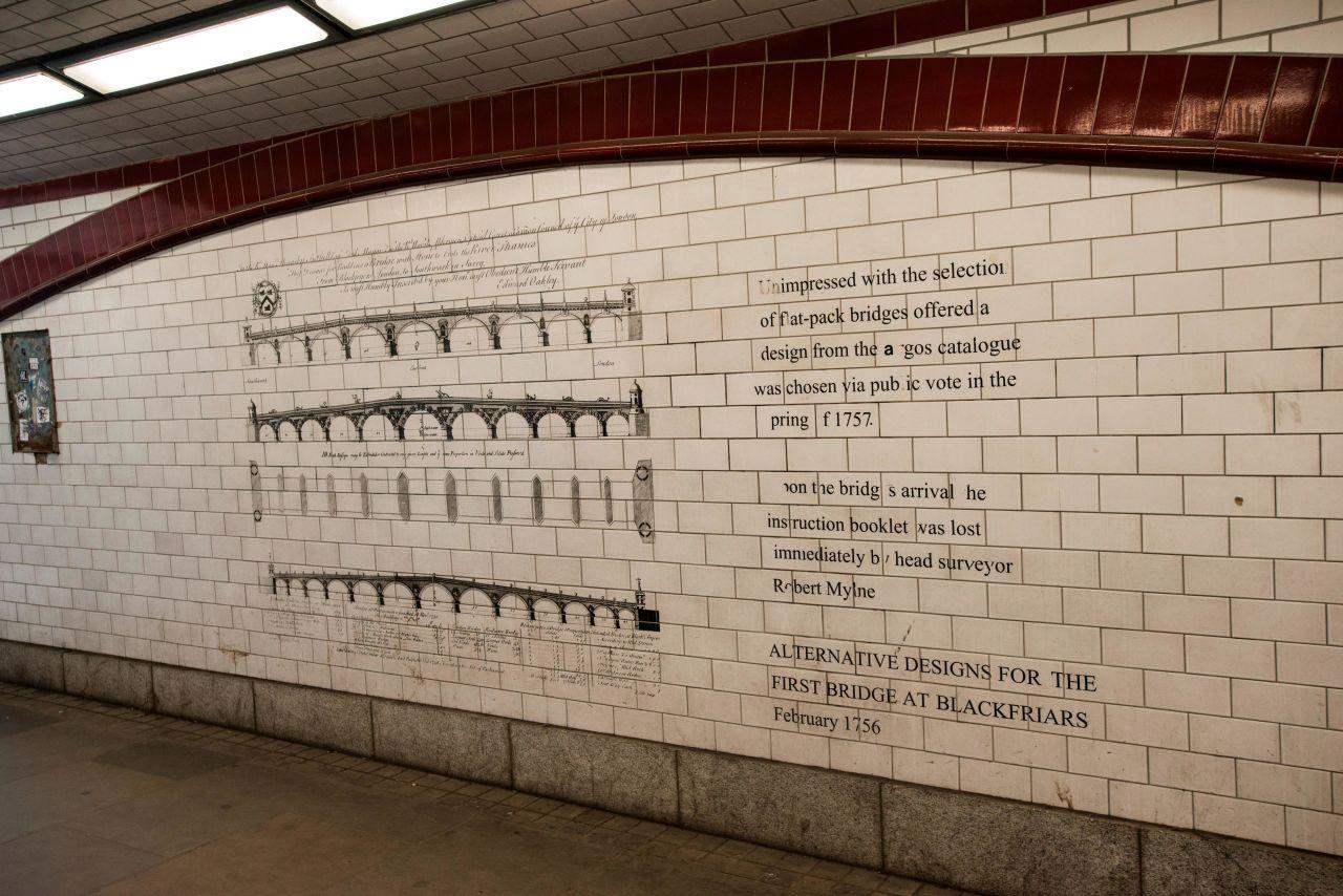 Underneath the bridge, passerbys can learn about Blackfriars' history.